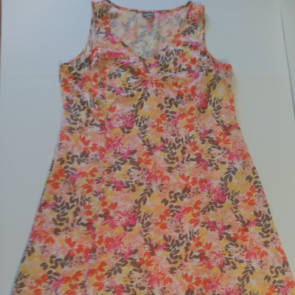 J Jill Floral Tropical Sleeveless Summer Multicolor Dress 100% Rayon Size 18